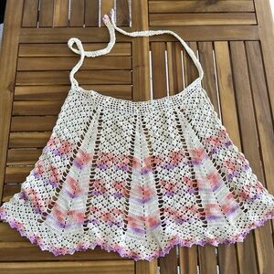 Crochet Chevron Stripe Waist Apron Pink Purple Chef Baking Vintage 50s 60s